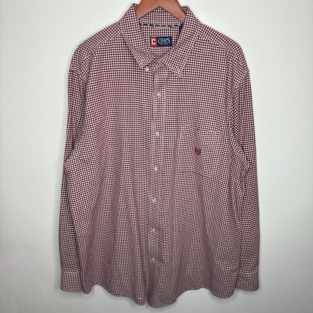 Chaps Red And White Long Sleeve Button Down Shirt 100% Cotton‎ Size XXL